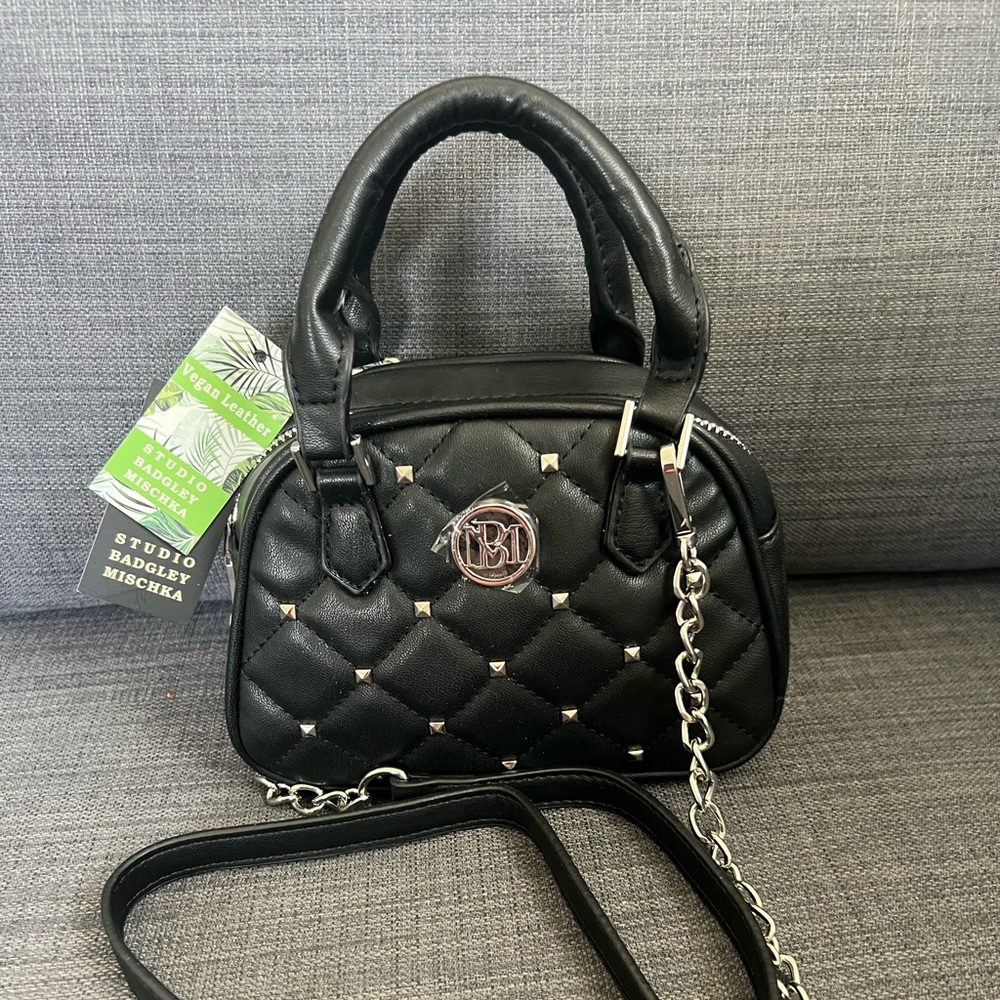 NWT BADGLEY MISCHKA VEGAN SATCHEL CROSSBODY BAG WITH STUDS